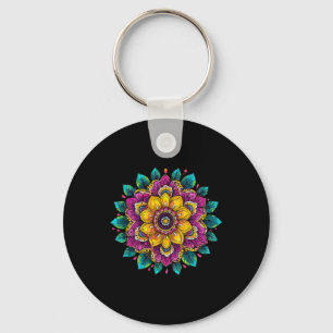 Colorful Lotus Mandala Spiritual Floral Harmony Key Ring