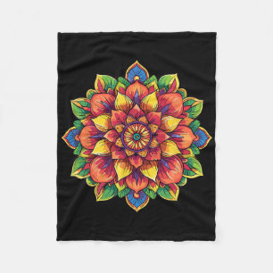 Colorful Lotus Mandala Symmetry Yoga Meditation Fleece Blanket