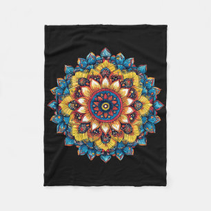 Colorful Lotus Mandala Yoga Meditation Boho Fleece Blanket