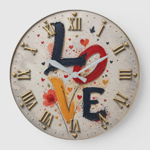 Colorful LOVE Artistic Typography Large Clock