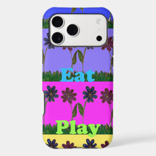 Colorful Love Eat Play. Floral Text Tiles Achempon