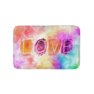 Colorful Love in Watercolor Bath Mat