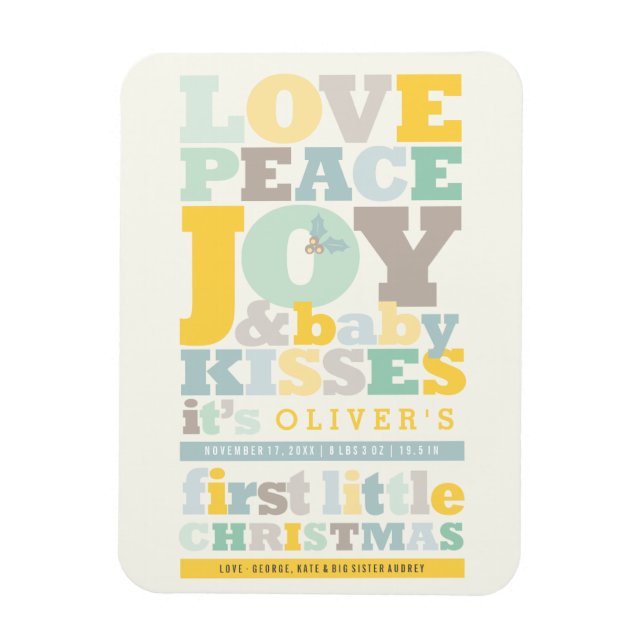 Colorful Love Peace Joy And Baby Kisses Letters Magnet (Vertical)