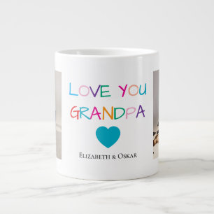 Colorful “Love You Grandpa” Text and Custom Photo  Large Coffee Mug