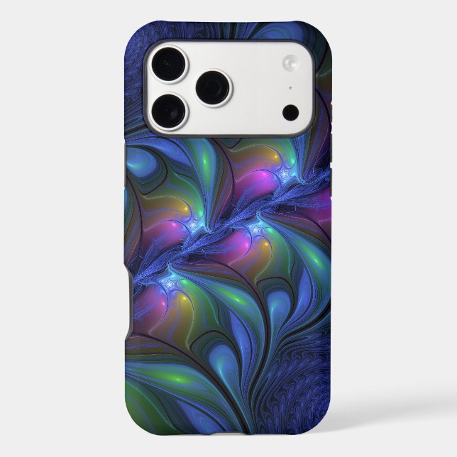 Colorful Luminous Abstract Blue Pink Green Fractal (Back)
