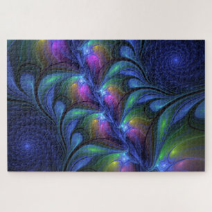 Colorful Luminous Abstract Blue Pink Green Fractal Jigsaw Puzzle