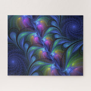 Colorful Luminous Abstract Blue Pink Green Fractal Jigsaw Puzzle