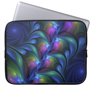 Colorful Luminous Abstract Blue Pink Green Fractal Laptop Sleeve