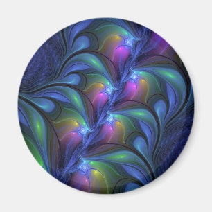 Colorful Luminous Abstract Blue Pink Green Fractal Magnet