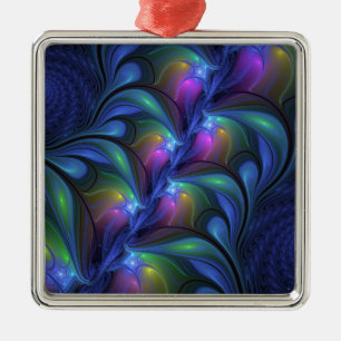 Colorful Luminous Abstract Blue Pink Green Fractal Metal Tree Decoration
