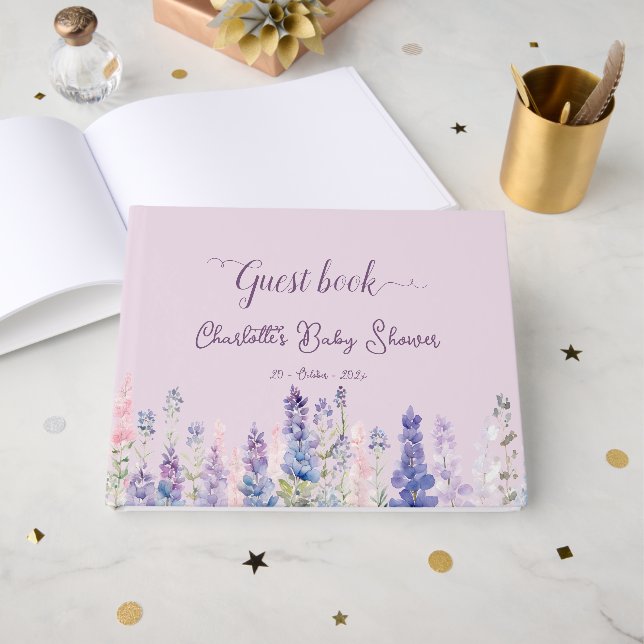 Colorful Lupine Flowers Baby Shower Guest Book (Front Open)