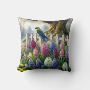 Colorful Macaw Garden   Tropical Bird Floral Cotta Cushion