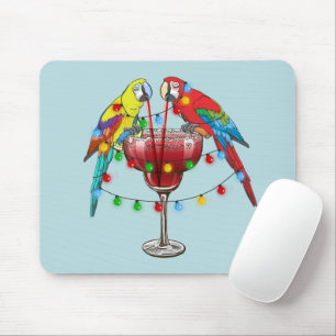 Colorful Macaw Parrots Drinking Red Wine Mouse Mat