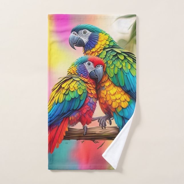 Colorful Macaw Parrots On A Branch-45739 Hand Towel (Hand Towel)
