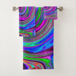 Colorful Magenta Swirl Retro Abstract Design Bath Towel Set