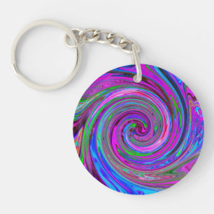 Colorful Magenta Swirl Retro Abstract Design Key Ring