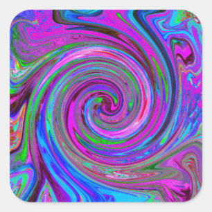 Colorful Magenta Swirl Retro Abstract Design Square Sticker