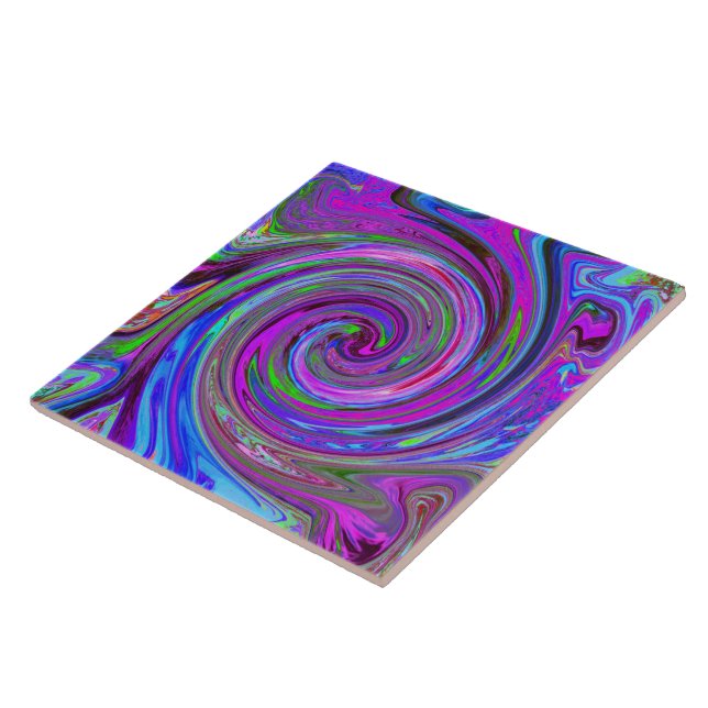 Colorful Magenta Swirl Retro Abstract Design Tile (Side)