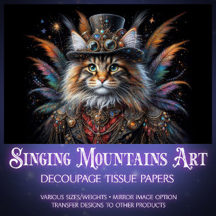 Colorful Maine Coon Vintage Steampunk Decoupage  Tissue Paper