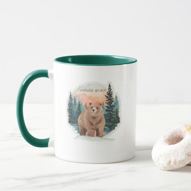 Colorful Mama Bear Forest Art Mug (With Donut)