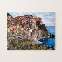 Colorful Manarola Cinque Terre Watercolor Art