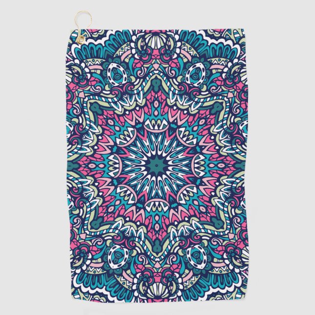 Colorful Mandala Aztec Pattern Indian Mexican Ethn Golf Towel (Front)