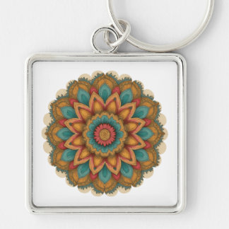 Colorful Mandala Floral Boho Charm Key Ring