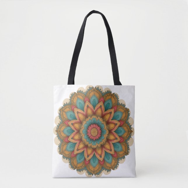 Colorful Mandala Floral Boho Tote Bag (Front)