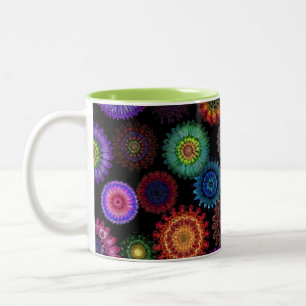 Colorful Mandala Floral Pattern Vibrant Boho Art Two-Tone Coffee Mug
