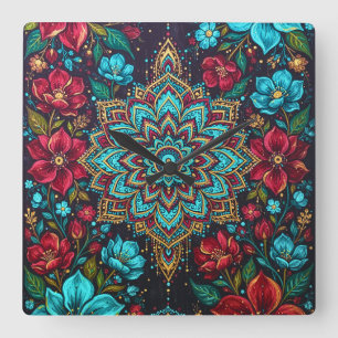 Colorful Mandala Floral Wall Clock Boho Home Dec