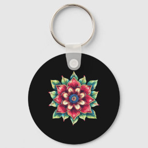 Colorful Mandala Flower Boho Yoga Lotus Symbol Key Ring