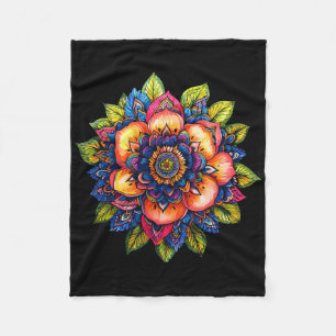 Colorful Mandala Lotus Flower Boho Yoga Meditation Fleece Blanket
