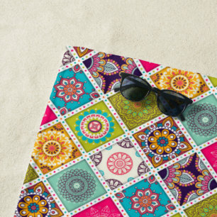 Colorful mandala Moroccan art beach style Beach Towel