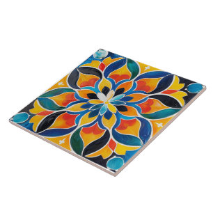 Colorful Mandala Style Ceramic Tile. Tile