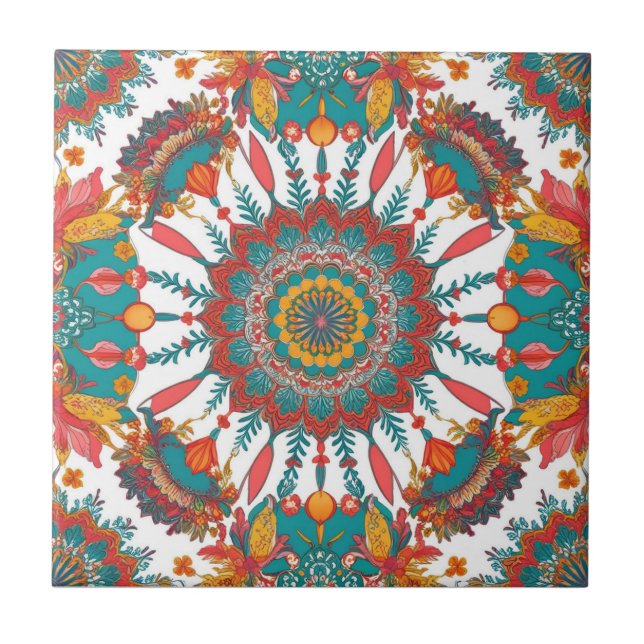 Colorful Mandala Tile | Floral Boho Design (Front)