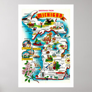 Colorful Map of Michigan Print