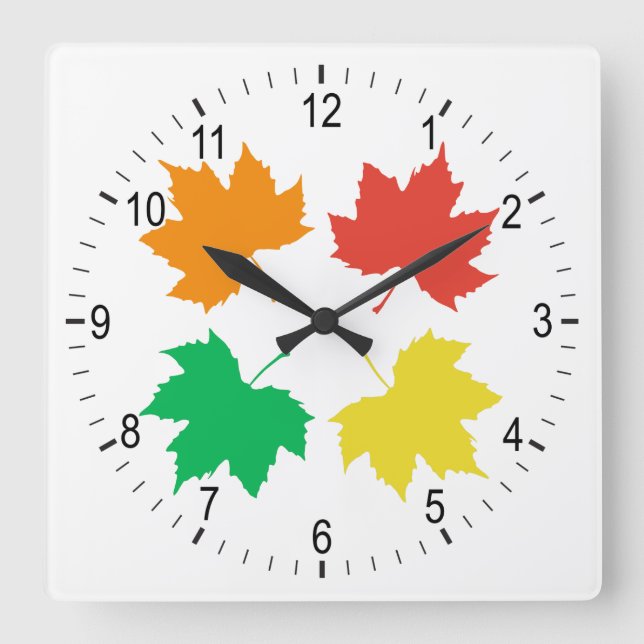 Colorful maple leaves pattern square wall clock (Front)