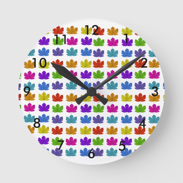 Colorful maple leaves round clock (Front)