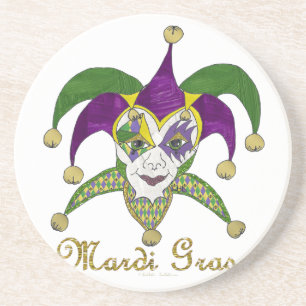 Colorful Mardi Gras Jesters Mask Coaster