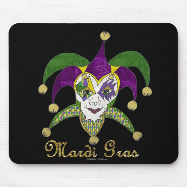 Colorful Mardi Gras Jesters Mask Mouse Mat (Front)
