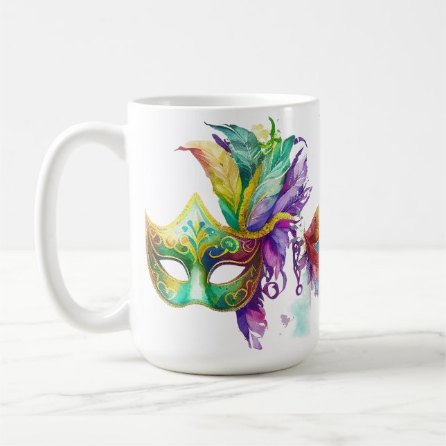 COLORFUL MARDI GRAS MASKS COFFEE MUG (Left)