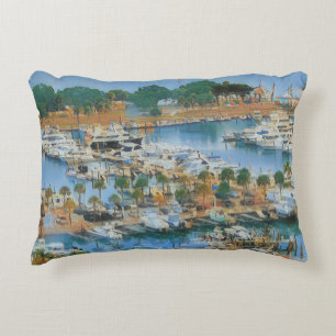 Colorful Marina Wall Art Coastal Harbor Boats Decorative Cushion