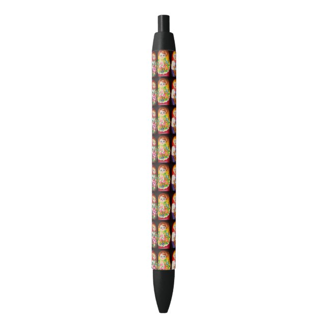 Colorful Matryoshka Dolls Black Ink Pen (Front Vertical)