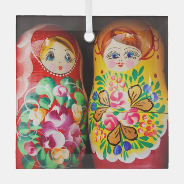 Colorful Matryoshka Dolls Glass Tree Decoration (Front)