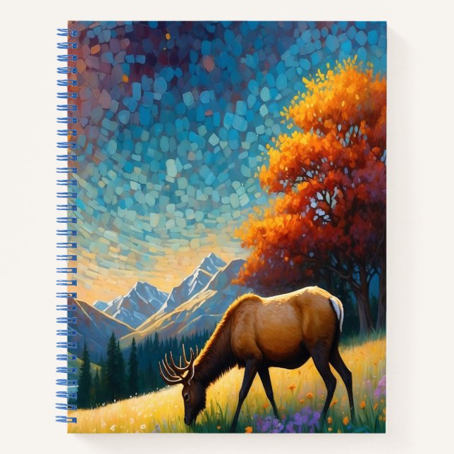 Colorful Meadow Elk with Flowers Art Notebook (Front)