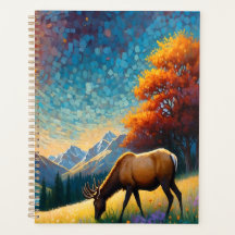 Colorful Meadow Elk with Flowers Art