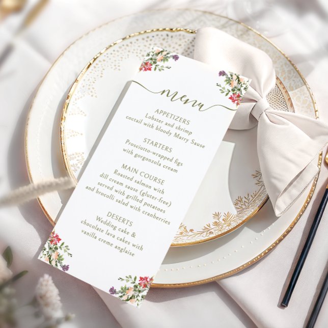 Colorful Meadow Flower Rustic Wedding Menu Card (Creator Uploaded)