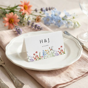 Colorful Meadow Wildflower Wedding Place Card