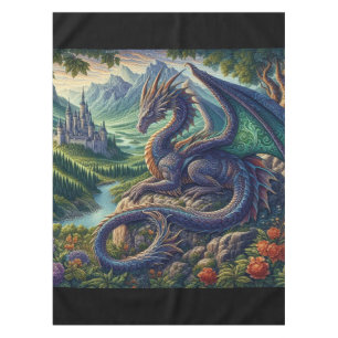 Colorful, Medieval Dragon castle Tablecloth