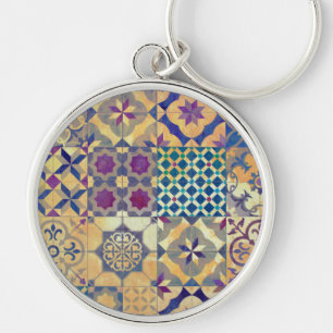 Colorful Mediterranean & Aegean traditional tiles Key Ring